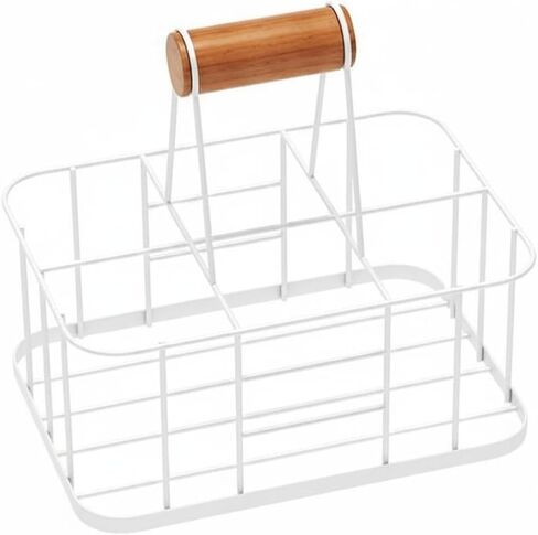 Metal Beverage Rack Basket Portable 6 Bottle Beverage Carrier Multi Use 6 Bottle Rack for Pantry, White in Kuwait