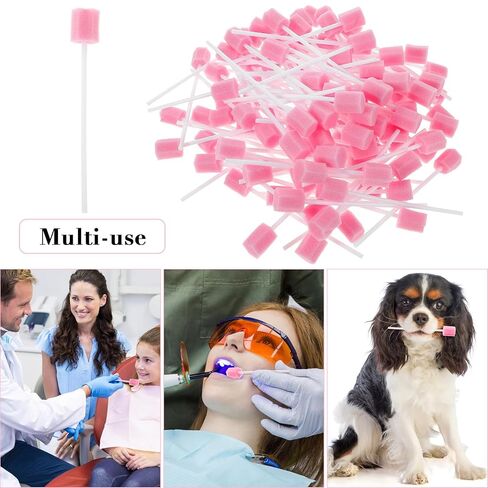 Gadpiparty Disposable Gently Clean Teeth and Gums Pink Sponge 200pcs Mouth Swabs with 6 Angle Shaped Sponge and Plastic Material for Oral Care for Household Supplies and Electronic Industry in Saudi Arabia