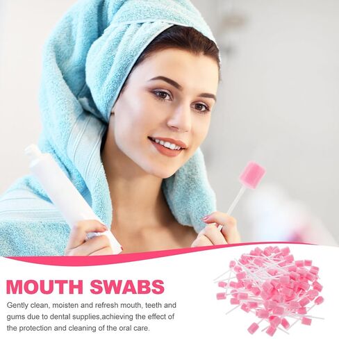 VANZACK Disposable and Oral Mouth Swabs Sponge 200pcs Pink for Care, Soft 6-Angle Shaped Cleaning Tooth Teeth Gums, Suitable for Electronic Industry and Household Supplies in Saudi Arabia