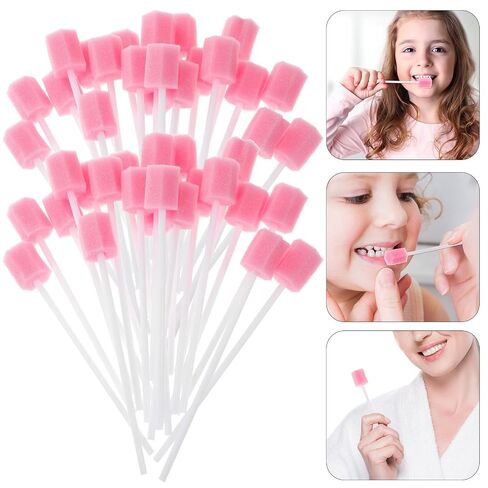 Disposable, Mouth Oral Swabs Sponge 200pcs Pink for Care Soft Tasteless Sponge and Plastic Material, 6 Angle Shaped Design for Effective Cleaning Teeth Household Supplies in Saudi Arabia