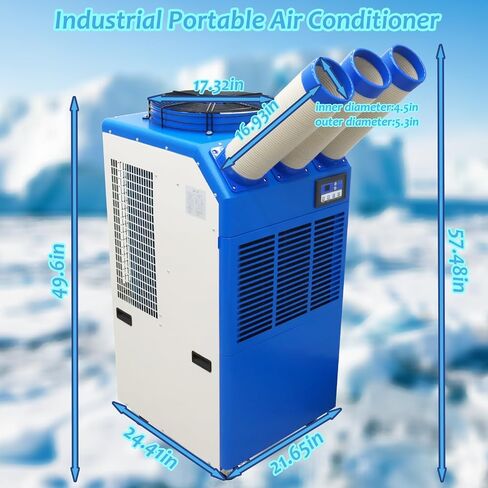 INTSUPERMAI 220V Industrial Portable Air Conditioner 22178 BTU Mobile Spot Cooler 910m³/h Airflow Three Adjustable Vents 2400W Heavy-Duty AC Unit with Wheels for Factory, Warehouse, Workshop in Saudi Arabia