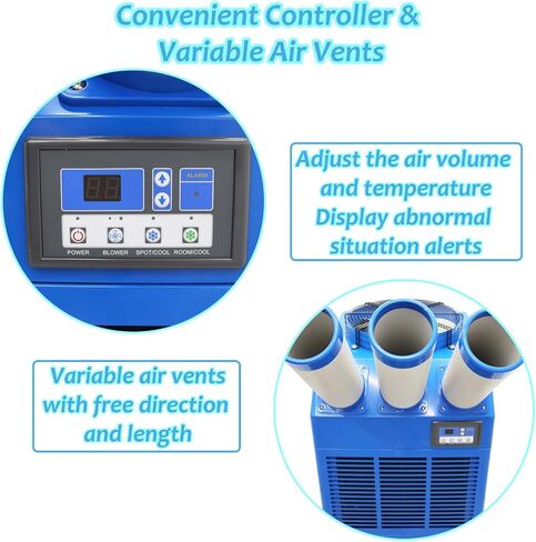 INTSUPERMAI 220V Industrial Portable Air Conditioner 22178 BTU Mobile Spot Cooler 910m³/h Airflow Three Adjustable Vents 2400W Heavy-Duty AC Unit with Wheels for Factory, Warehouse, Workshop in Saudi Arabia