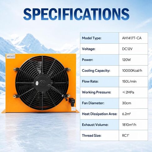 AH1417T-CA Hydraulic Oil Cooler, DC12V 120W 150L/min Air-Cooled Fan Radiator, 2MPa Industrial Cooling System for Hydraulic/Lubrication/Transmission Oil Systems in Saudi Arabia
