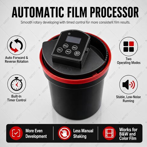 Automatic Film Processor, Electric Home Developing Kit with Smart Timer, Precise Smart Timer Control, Dual Modes and Adjustable Speed for 35mm, 120/220 B&W and Color Film Processing in Kuwait
