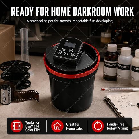 Automatic Film Processor, Electric Home Developing Kit with Smart Timer, Precise Smart Timer Control, Dual Modes and Adjustable Speed for 35mm, 120/220 B&W and Color Film Processing in Kuwait