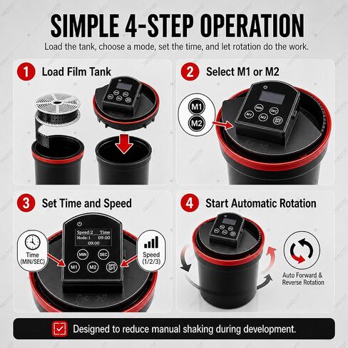 Automatic Film Processor, Electric Home Developing Kit with Smart Timer, Precise Smart Timer Control, Dual Modes and Adjustable Speed for 35mm, 120/220 B&W and Color Film Processing in Kuwait