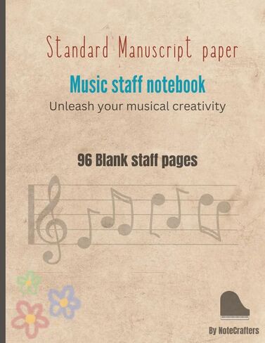 Blank staff paper - Aged paper color - 12 Stave - 96 pages: Standard Manuscript Paper - Aged paper color - vintage charm - retro-themed staff paper. in Kuwait