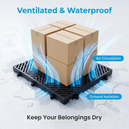 6 Pcs Plastic Pallets, 23.6x11.8x1.18 Inch Ventilated Storage Pad, Free Splicing，Waterproof Lightweight Stackable Utility Pallet for Garage, Basement, Kitchen & Storage Room（Black） in Kuwait