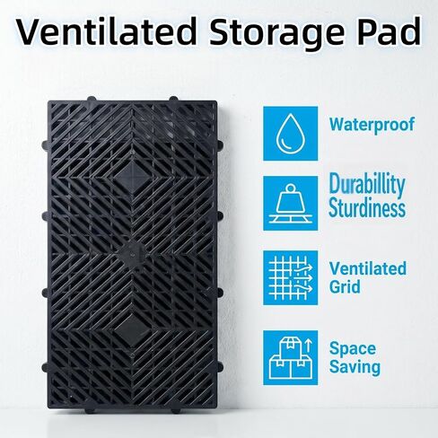 6 Pcs Plastic Pallets, 23.6x11.8x1.18 Inch Ventilated Storage Pad, Free Splicing，Waterproof Lightweight Stackable Utility Pallet for Garage, Basement, Kitchen & Storage Room（Black） in Kuwait