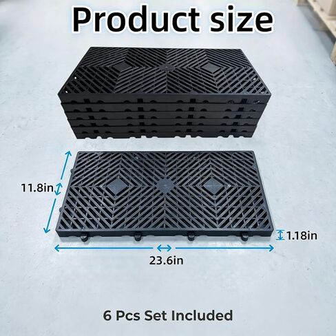 6 Pcs Plastic Pallets, 23.6x11.8x1.18 Inch Ventilated Storage Pad, Free Splicing，Waterproof Lightweight Stackable Utility Pallet for Garage, Basement, Kitchen & Storage Room（Black） in Kuwait