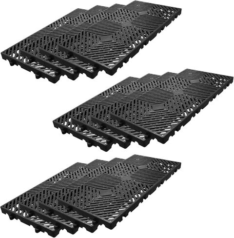 GarveeTech Plastic Pallets for Basement Storage (Set of 12) - 11.8"x23.6"x1.18" Waterproof Floor Pallets, Ventilated Grid Design, HDPE Heavy Duty Storage Pads for Garage/Kitchen/Outdoor in Kuwait