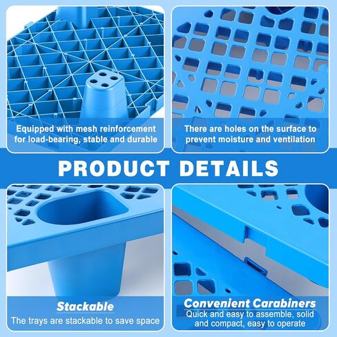 10 Pack Plastic Pallets Nestable Moisture Waterproof Lightweight Floor Pallets with Breathable Grid for Garage Market Warehouse Restaurant Basement Storage(Blue,23.6 x 15.8 x 4.7 Inch) in Kuwait