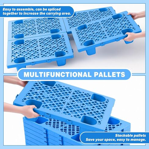 10 Pack Plastic Pallets Nestable Moisture Waterproof Lightweight Floor Pallets with Breathable Grid for Garage Market Warehouse Restaurant Basement Storage(Blue,23.6 x 15.8 x 4.7 Inch) in Kuwait