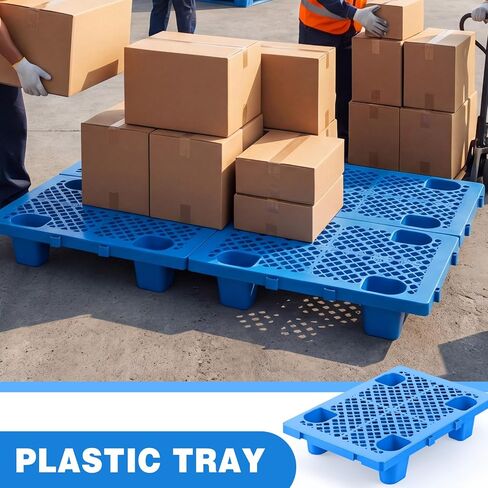 10 Pack Plastic Pallets Nestable Moisture Waterproof Lightweight Floor Pallets with Breathable Grid for Garage Market Warehouse Restaurant Basement Storage(Blue,23.6 x 15.8 x 4.7 Inch) in Kuwait