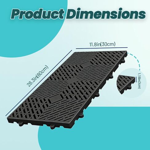 8 Pcs Black Grid Plastic Pallets, Waterproof Bulk Storage Pad Lightweight Nestable Pallets 23.6×11.8×1.18in for Basement Garage Storage, Outdoor Pet Cushion Kitchen in Kuwait