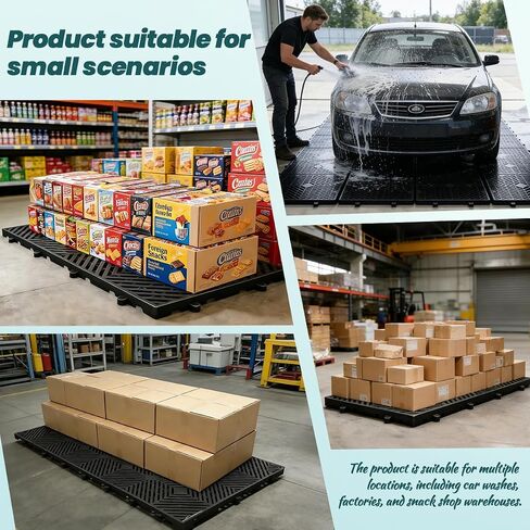 8 Pcs Black Grid Plastic Pallets, Waterproof Bulk Storage Pad Lightweight Nestable Pallets 23.6×11.8×1.18in for Basement Garage Storage, Outdoor Pet Cushion Kitchen in Kuwait
