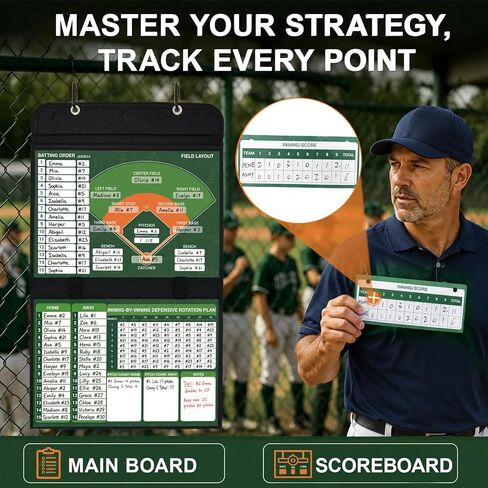 Portable&Foldable Baseball Lineup Board for Coaches to Manage Game&Practice | Pro Softball & Baseball Lineup Board for Dugout to Plan Winning Strategies, Control Lineups, Visualize Tactics & Review Stats in Kuwait