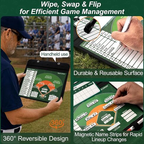 Portable&Foldable Baseball Lineup Board for Coaches to Manage Game&Practice | Pro Softball & Baseball Lineup Board for Dugout to Plan Winning Strategies, Control Lineups, Visualize Tactics & Review Stats in Kuwait