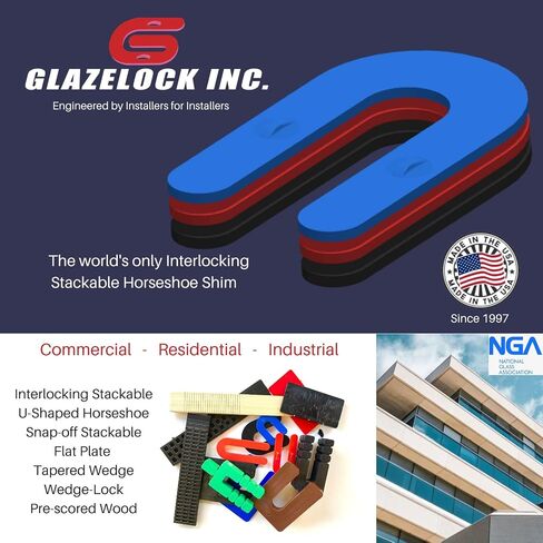 Glazelock GLZ23 Square Horseshoe Plastic Flat Shims Blue 1000pc/box. 1/16" Thick Shim 4" L x 3" W with 7/8" Slot (1000, 1/16") in Kuwait