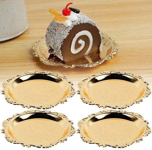 4 Pcs Metal Iron Golden Plate Round Jewelry Dish Tray Decorative Serving Dish Plates Small Nut Serving Tray Retro Key Trays for Food Drinks Snack Coffee Hanging Wall Decor in Kuwait