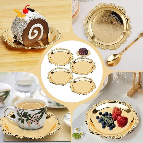 4 Pcs Metal Iron Golden Plate Round Jewelry Dish Tray Decorative Serving Dish Plates Small Nut Serving Tray Retro Key Trays for Food Drinks Snack Coffee Hanging Wall Decor in Kuwait