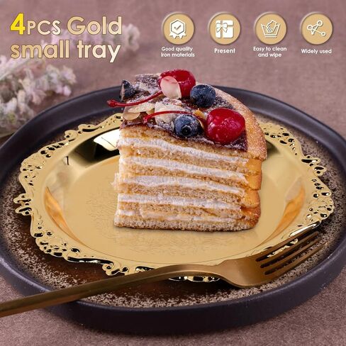 4 Pcs Metal Iron Golden Plate Round Jewelry Dish Tray Decorative Serving Dish Plates Small Nut Serving Tray Retro Key Trays for Food Drinks Snack Coffee Hanging Wall Decor in Kuwait
