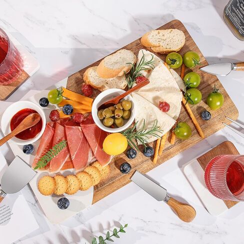 مجموعة ألواح الفحم من خشب السنط والرخام، صينية طبق الجبن مع 4 سكاكين ووعاءين وملعقتين، طبق صينية تقديم لحفلات ليلة النبيذ واستضافة حفلات الزفاف وهدايا الانتقال لمنزل جديد in Kuwait