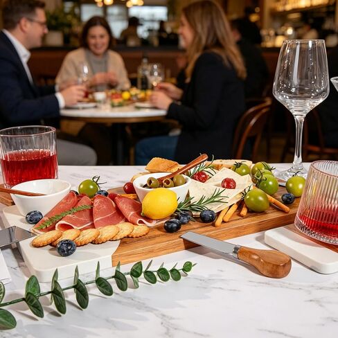مجموعة ألواح الفحم من خشب السنط والرخام، صينية طبق الجبن مع 4 سكاكين ووعاءين وملعقتين، طبق صينية تقديم لحفلات ليلة النبيذ واستضافة حفلات الزفاف وهدايا الانتقال لمنزل جديد in Kuwait