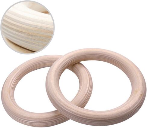 2 Pcs Wood Gymnastics Rings, Solid Birch Home Fitness Pull Up Rings for Strength Training, Adjustable Straps for Indoor Outdoor Workout Exercises(25mm 19cm) in Kuwait