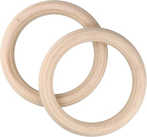 2 Pcs Wood Gymnastics Rings, Solid Birch Home Fitness Pull Up Rings for Strength Training, Adjustable Straps for Indoor Outdoor Workout Exercises(25mm 19cm) in Kuwait