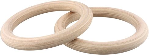 2 Pcs Wood Gymnastics Rings, Solid Birch Home Fitness Pull Up Rings for Strength Training, Adjustable Straps for Indoor Outdoor Workout Exercises(25mm 19cm) in Kuwait