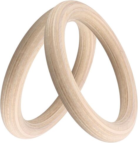 2 Pcs Wood Gymnastics Rings, Solid Birch Home Fitness Pull Up Rings for Strength Training, Adjustable Straps for Indoor Outdoor Workout Exercises(25mm 19cm) in Kuwait