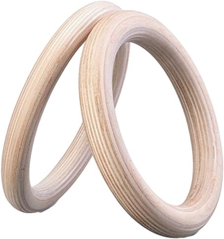 2 Pcs Wood Gymnastics Rings, Solid Birch Home Fitness Pull Up Rings for Strength Training, Adjustable Straps for Indoor Outdoor Workout Exercises(25mm 19cm) in Kuwait