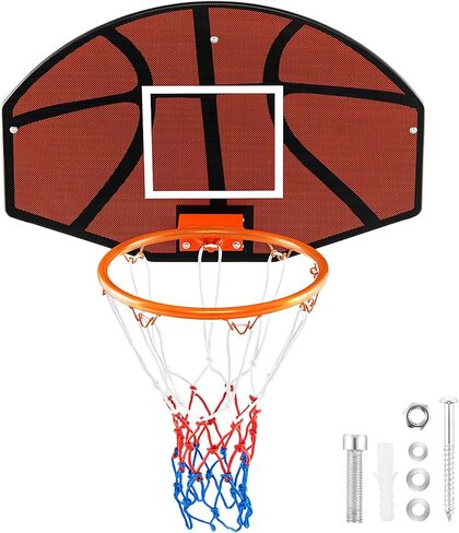 GYMAX Mini Basketball Hoop, Portable Wall Mounted Basketball Hoop with Shatterproof Backboard & All Weather Net, Mounting Hardware Included, Indoor Outdoor Basketball Goal for Kids, Teenagers, Adults in Kuwait