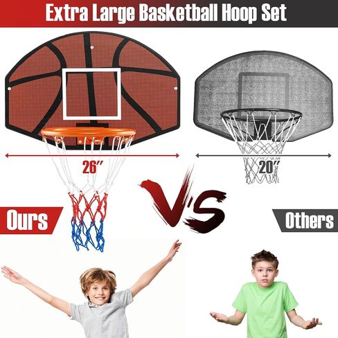GYMAX Mini Basketball Hoop, Portable Wall Mounted Basketball Hoop with Shatterproof Backboard & All Weather Net, Mounting Hardware Included, Indoor Outdoor Basketball Goal for Kids, Teenagers, Adults in Kuwait