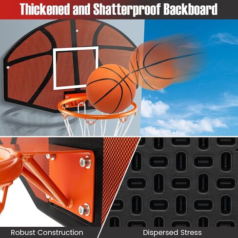GYMAX Mini Basketball Hoop, Portable Wall Mounted Basketball Hoop with Shatterproof Backboard & All Weather Net, Mounting Hardware Included, Indoor Outdoor Basketball Goal for Kids, Teenagers, Adults in Kuwait