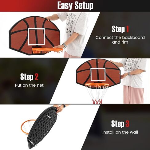 GYMAX Mini Basketball Hoop, Portable Wall Mounted Basketball Hoop with Shatterproof Backboard & All Weather Net, Mounting Hardware Included, Indoor Outdoor Basketball Goal for Kids, Teenagers, Adults in Kuwait