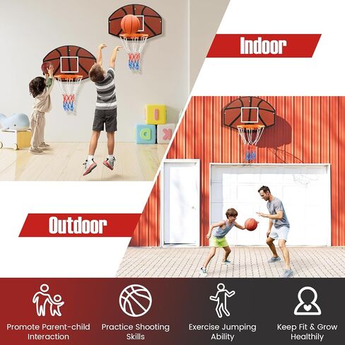 GYMAX Mini Basketball Hoop, Portable Wall Mounted Basketball Hoop with Shatterproof Backboard & All Weather Net, Mounting Hardware Included, Indoor Outdoor Basketball Goal for Kids, Teenagers, Adults in Kuwait