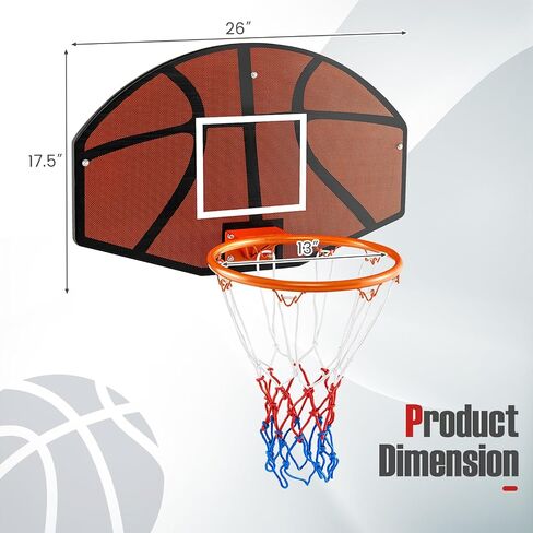 GYMAX Mini Basketball Hoop, Portable Wall Mounted Basketball Hoop with Shatterproof Backboard & All Weather Net, Mounting Hardware Included, Indoor Outdoor Basketball Goal for Kids, Teenagers, Adults in Kuwait