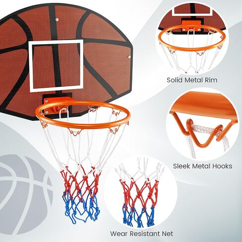 GYMAX Mini Basketball Hoop, Portable Wall Mounted Basketball Hoop with Shatterproof Backboard & All Weather Net, Mounting Hardware Included, Indoor Outdoor Basketball Goal for Kids, Teenagers, Adults in Kuwait
