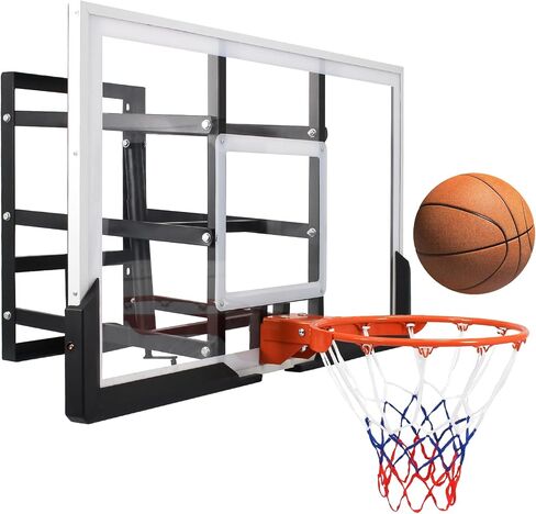 54" Basketball Hoop Wall Mount Adjustable-Height Backboard and Rim Indoor Outdoor Full Size Regulation Basketball Goal Wall Mounted for Gyms Garages Schools in Kuwait