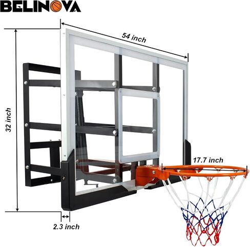 54" Basketball Hoop Wall Mount Adjustable-Height Backboard and Rim Indoor Outdoor Full Size Regulation Basketball Goal Wall Mounted for Gyms Garages Schools in Kuwait