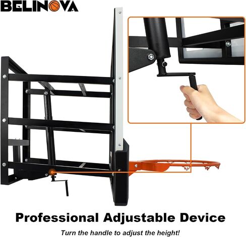 54" Basketball Hoop Wall Mount Adjustable-Height Backboard and Rim Indoor Outdoor Full Size Regulation Basketball Goal Wall Mounted for Gyms Garages Schools in Kuwait