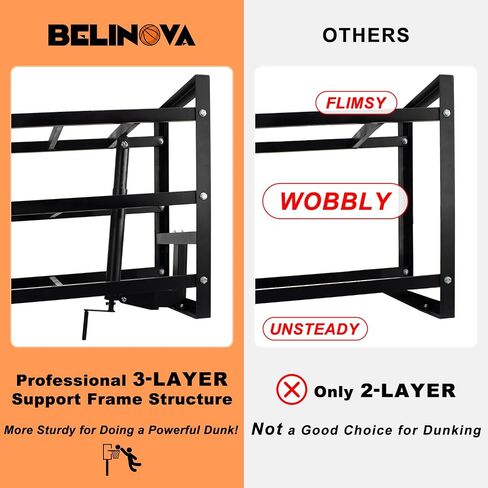 54" Basketball Hoop Wall Mount Adjustable-Height Backboard and Rim Indoor Outdoor Full Size Regulation Basketball Goal Wall Mounted for Gyms Garages Schools in Kuwait