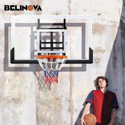 54" Basketball Hoop Wall Mount Adjustable-Height Backboard and Rim Indoor Outdoor Full Size Regulation Basketball Goal Wall Mounted for Gyms Garages Schools in Kuwait