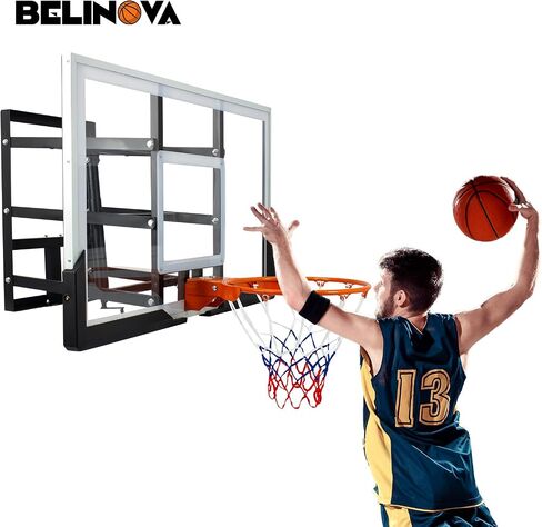 54" Basketball Hoop Wall Mount Adjustable-Height Backboard and Rim Indoor Outdoor Full Size Regulation Basketball Goal Wall Mounted for Gyms Garages Schools in Kuwait