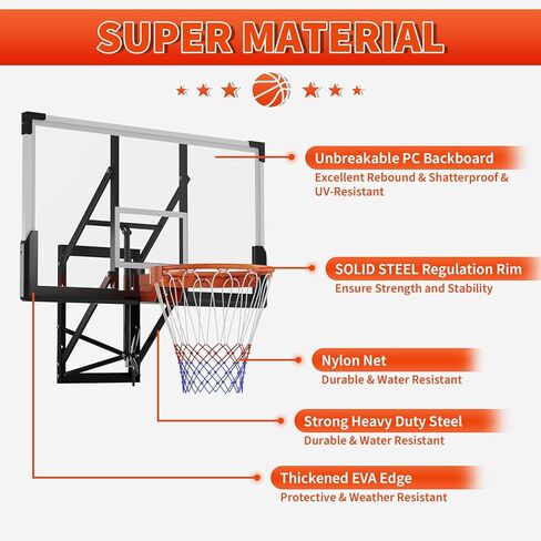 Garvee Basketball Hoop Outdoor Portable 44/48 Inch Backboard, 4.92-10ft Quickly Adjustable Basketball Goal System with Wheels for Court/Backyard/Driveway in Kuwait