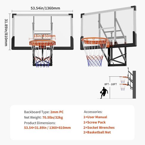 Garvee Basketball Hoop Outdoor Portable 44/48 Inch Backboard, 4.92-10ft Quickly Adjustable Basketball Goal System with Wheels for Court/Backyard/Driveway in Kuwait