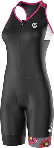 SLS3 Triathlon Suits Women - One Piece Tri Suit Women with Comfortable and Durable FRT Fabric - No Shelf Bra (Black/Fuchsia Poppies, Small) in Kuwait