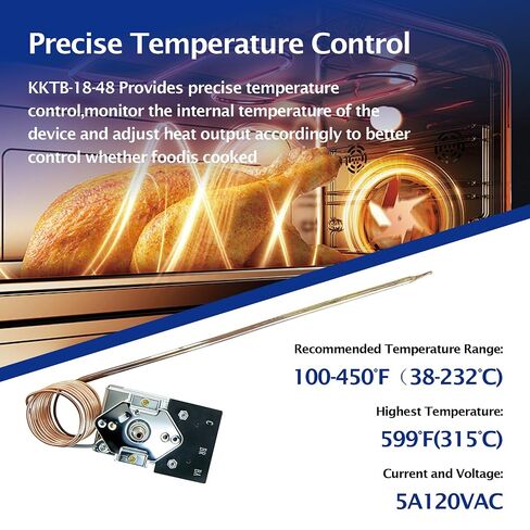 KKTB-18-48 Oven Thermostat Replacement for Robertshaw Stove Oven Range Thermostat, 5A 120VAC,150-599°F, 48" Capillary Tube Suitable，Fits for Awoco, Forno, Thor 30/36/48" Gas Range with 18" Oven Cavity in Kuwait